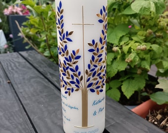 Wedding candle tree of life blue/gold incl