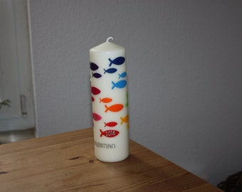 Christening candle large school of fish rainbow