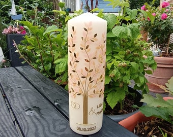 Vela nupcial Árbol de la Vida rosa/dorada