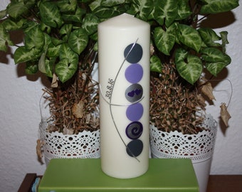Wedding candle, wedding candle circles purple/grey