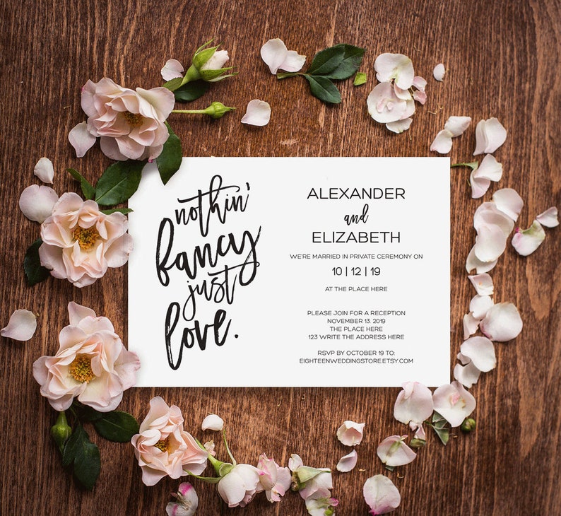 Elopement Reception Invitation Nothin Fancy Just Love Etsy