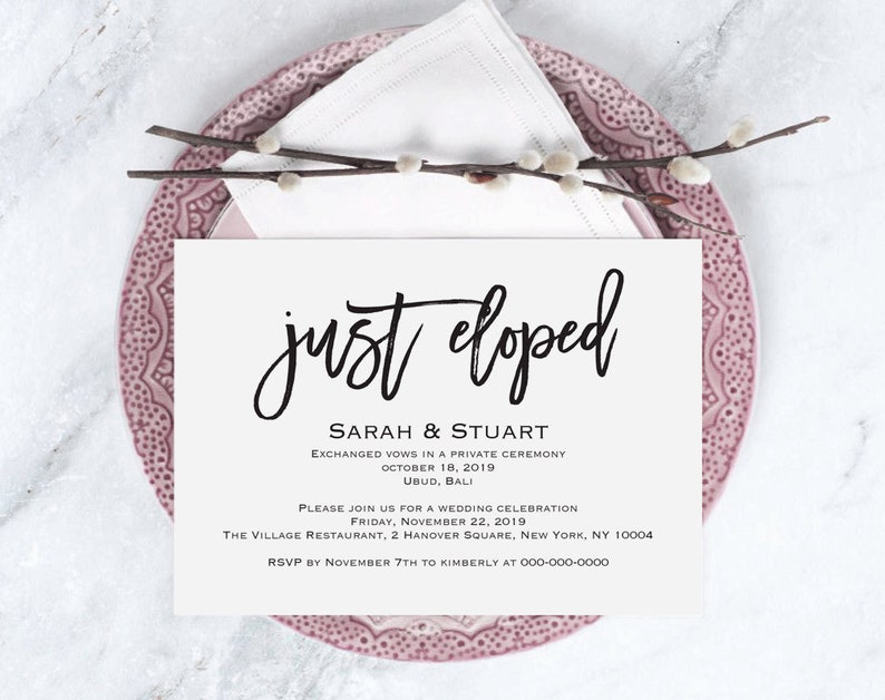 Elopement Reception Invitation Template Elopement Invitations Etsy
