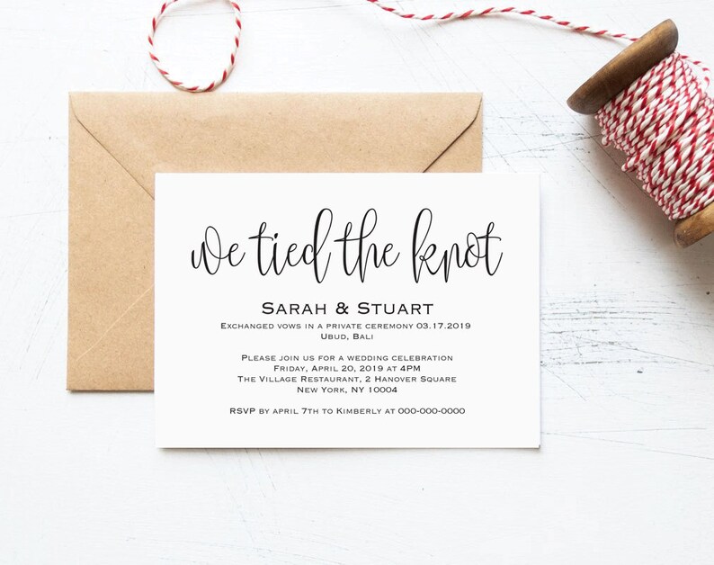 We Tied The Knot Invitation Elopement Invitation Template Etsy