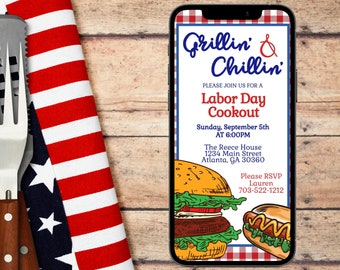 Invitación a la barbacoa móvil, Invitación a la fiesta de verano, Invitación a la comida al aire libre, Invitación a la fiesta del Día del Trabajo, Fiesta del Día de los Caídos, Grillin' & Chillin'