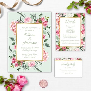 Wildflower Summer Wedding Invitation Set, Whimsical Floral Invitation Suite Template, Simple Flower Wedding Invite