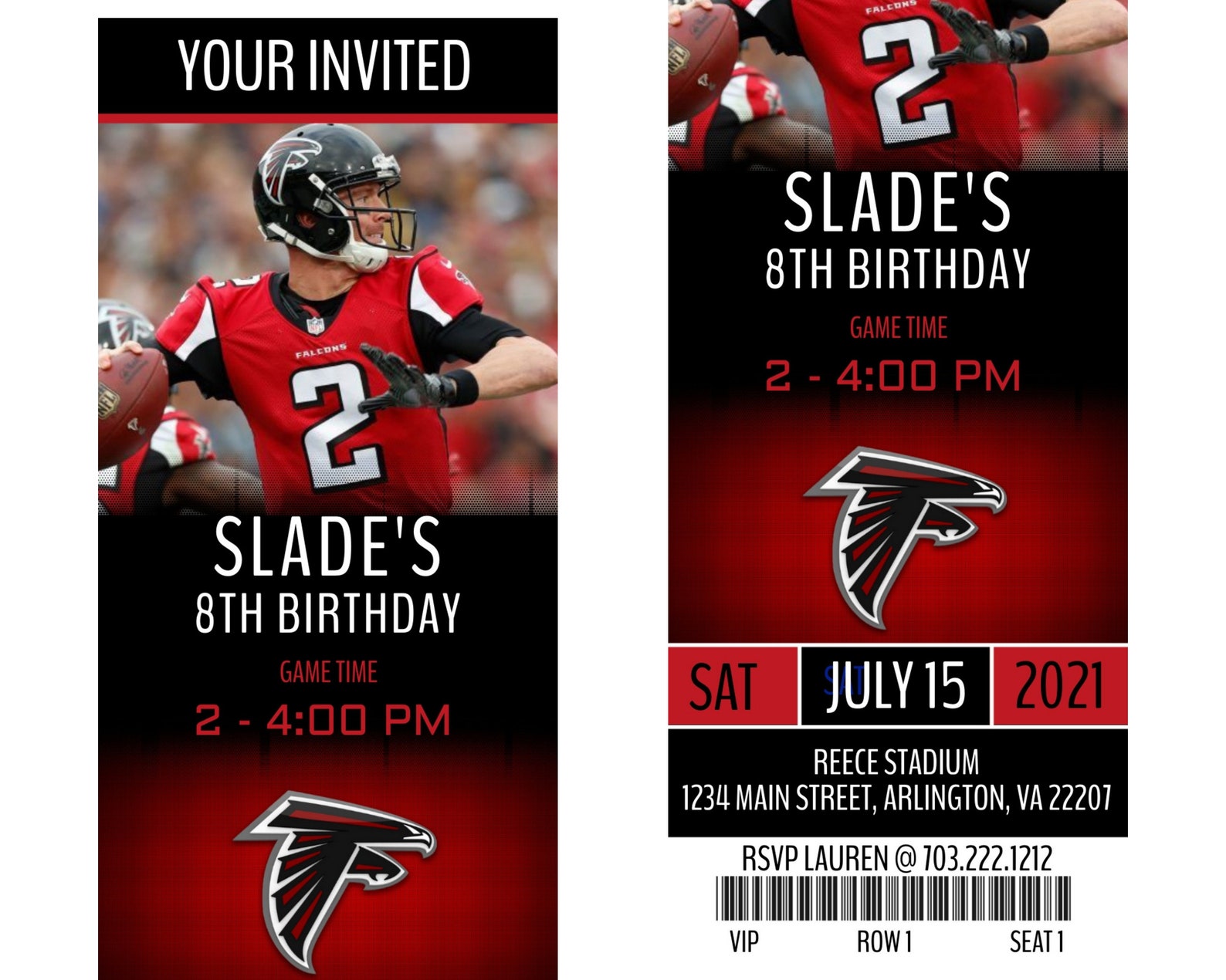 Football Ticket Invitation NFL Ticket Invite Atlanta Falcons Etsy