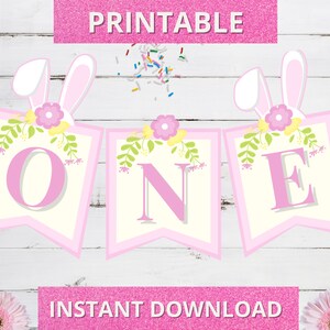 Bunny Ears First Birthday Highchair Banner! Spring Birthday, 1st birthday- Easter Birthday Party- ONE Banner, Some Bunny Birthday