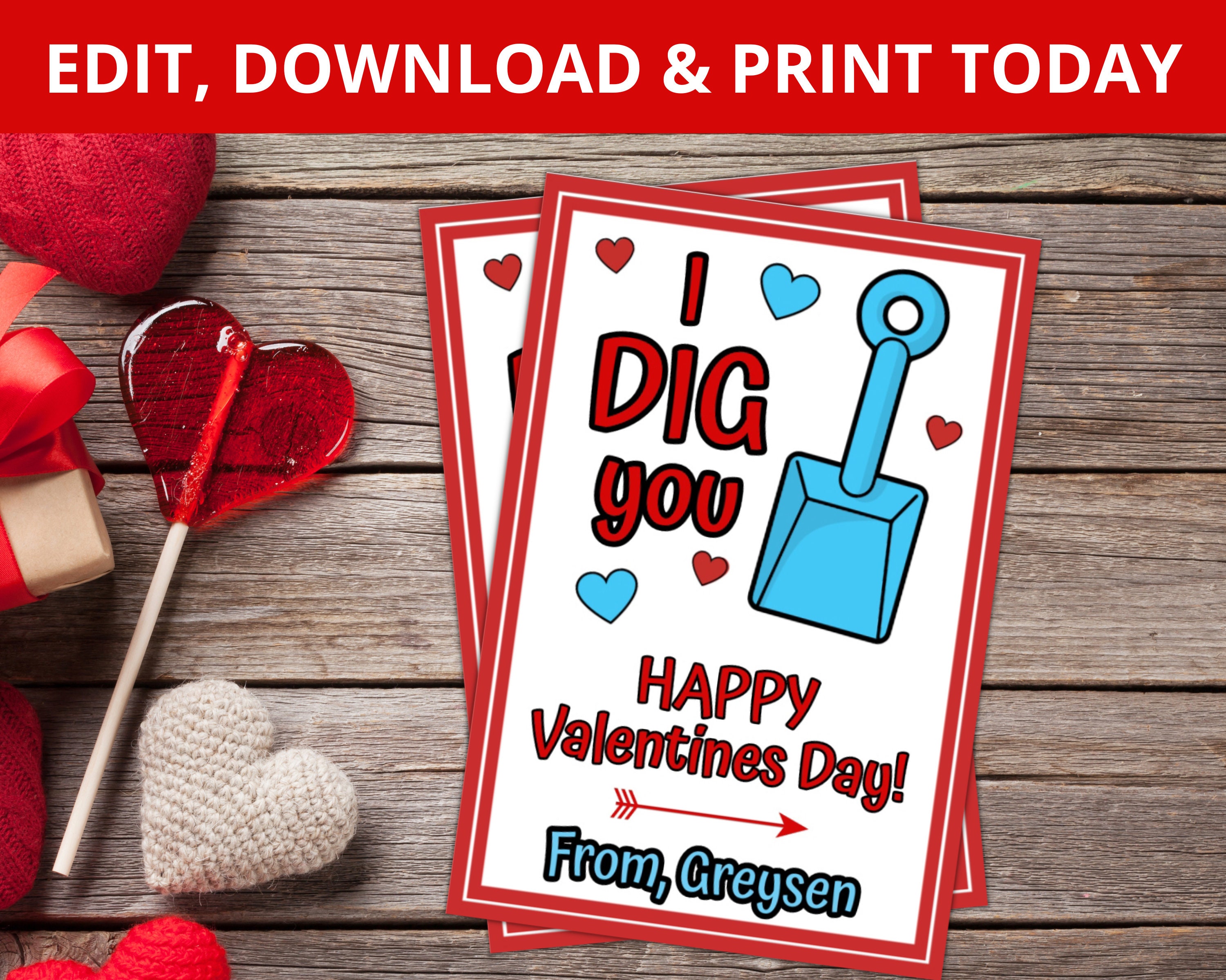 I Dig You Valentines Printable Valentine's Day Label, Kids Valentine ...