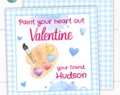 Printable Paint Valentine Tag, Paint Valentine Card, Paint Valentine for school, Class Valentines, Kids Valentines, Watercolor Valentines