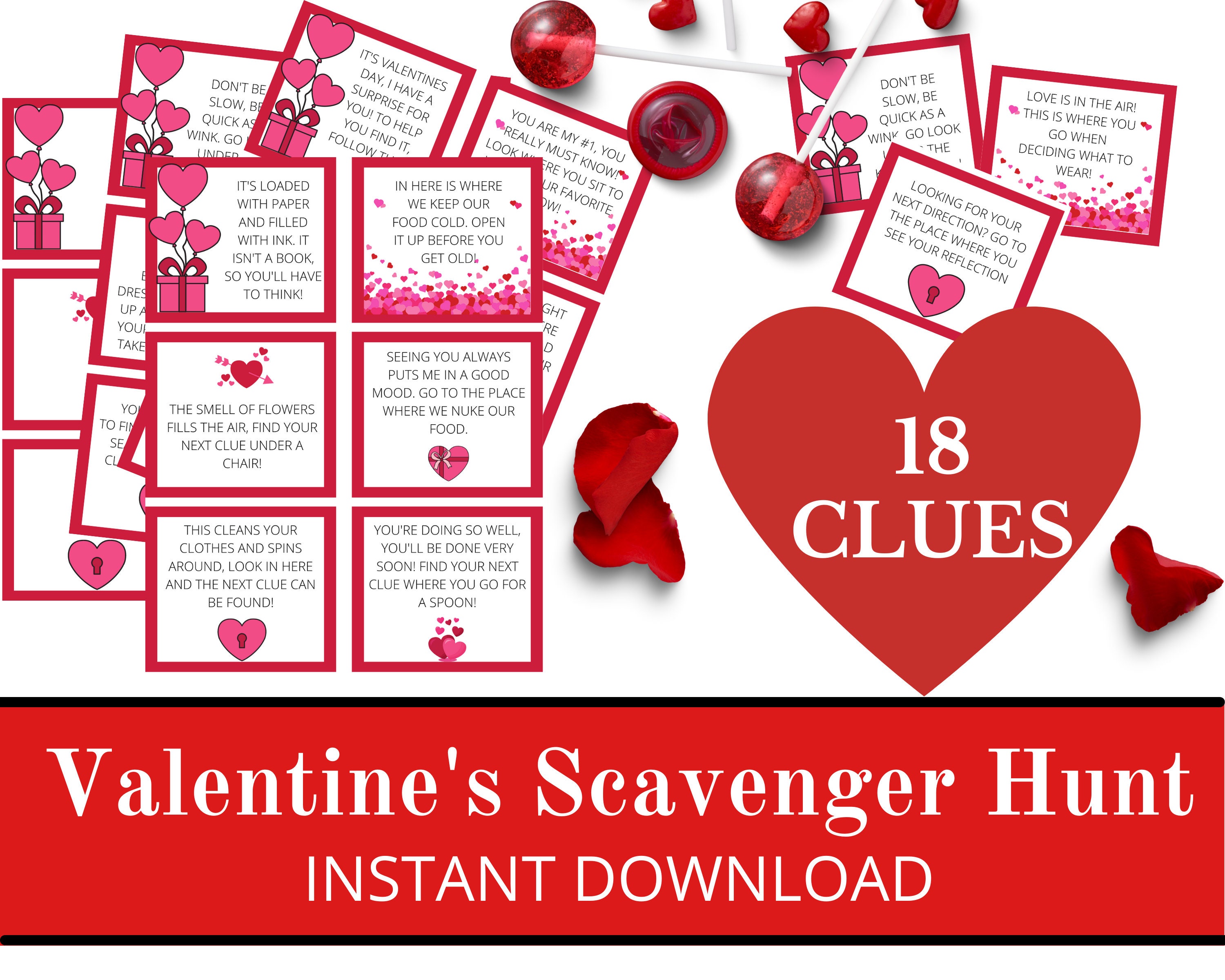 Valentines Day scavenger hunt clue cards / Valentine's Day Etsy