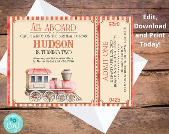 Train Birthday Invitation, Train Invitation, Train Party, Train Birthday Party, Vintage Train Ticket - DIY Printable