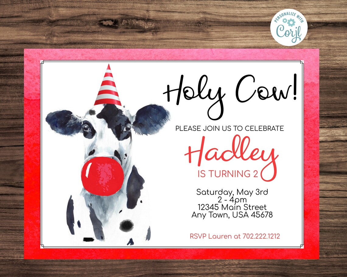 Holy Cow birthday invitation Red invitation farm party Etsy