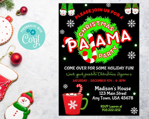 Christmas Pajama Invitations, Pajama Invitation, Christmas Party Invitation Instant Download Invite Editable