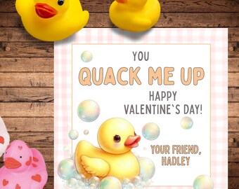 Lucky Duck Valentine, Kids Valentines Cards, rubber duck tag, school Valentines, you quack me up, Printable Tag, Watercolor Valentine
