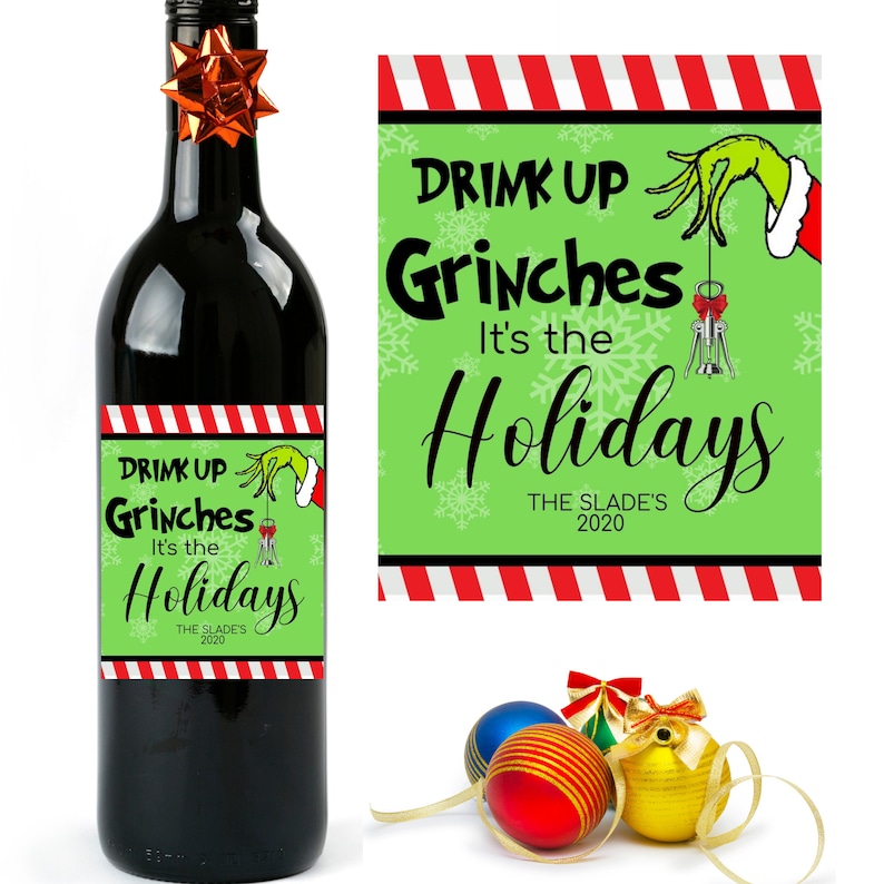 Grinch Holiday Wine Label Christmas Wine Labels Funny Etsy