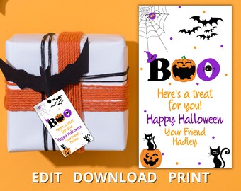 Etiquetas editables de Halloween Favor, Etiquetas de regalo boo, Fiesta de disfraces, Truco o trato Etiquetas de favor Fiesta de cumpleaños Descargar plantilla imprimible