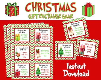 Christmas Gift Exchange Game, Christmas Party Game, White Elephant Gift Exchange Cards, Holiday Present Swap, Party Game, Instant Download