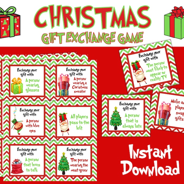 Christmas Gift Exchange Game, Christmas Party Game, White Elephant Gift Exchange Cards, Holiday Present Swap, Party Game, Instant Download