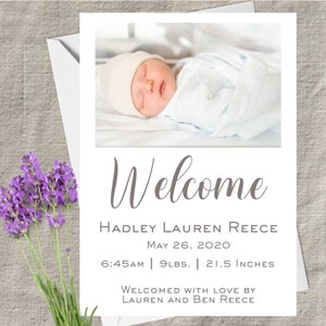 Birth Announcement, Photo Baby Announcement Card, Newborn, Welcome, Minimalist, Editable Template, Printable, Instant Download