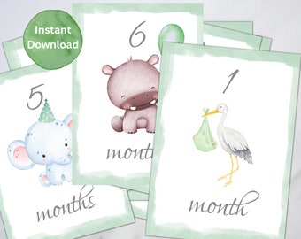 Meilensteinkarten für Jungen | Baby Geschenk | Aquarell Meilensteinkarten | Preppy Geschenkideen | Babyparty | Baby-Monatskarten | Erinnerungen | kleiner Junge