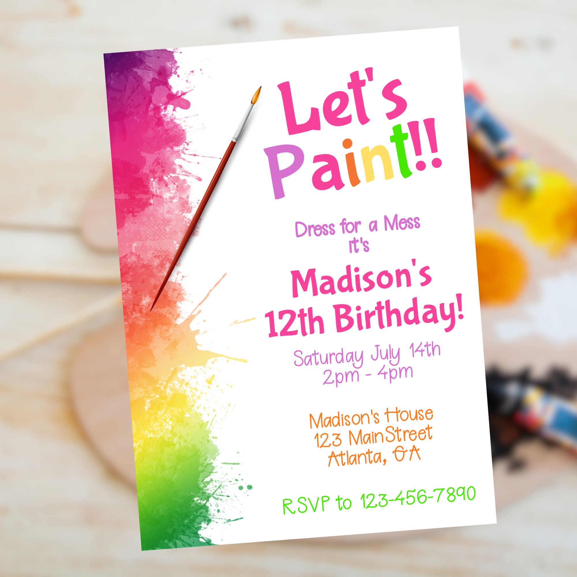 Editable Art Birthday Party Invitation, Painting Party Invite, Craft ...