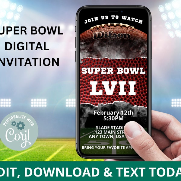 Football Birthday Invitation, Football Phone Invitation, Customizable Football birthday Invitation, Editable Super Bowl Invitation