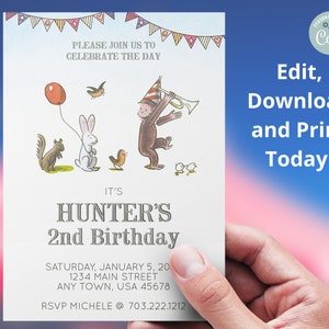 Curious George Invitation, Watercolor Curious George, Simple Curious George Invitation, Birthday Party, Curious George Party, Classic George