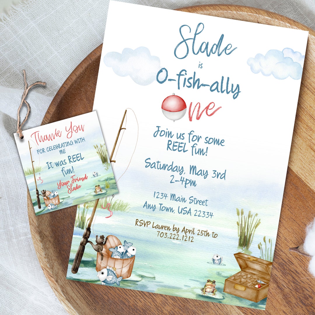 Editable Fishing 1st Birthday Invitation Template, O-fish-ally One ...