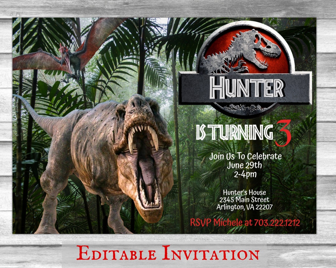 jurassic birthday invitation, dinosaur park invitation, jurassic