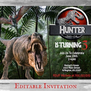 Jurassic Birthday Invitation, Dinosaur Park Invitation, Jurassic Park Invite, Jurassic-Instant Download