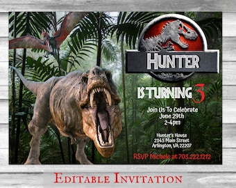 Jurassic Birthday Invitation, Dinosaur Park Invitation, Jurassic Park Invite, Jurassic-Instant Download