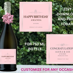 Custom Prosecco Champagne Label, Custom Pink Champagne Label, Personalized gift, Bridesmaid gift, Champagne Birthday gifts, Housewarming