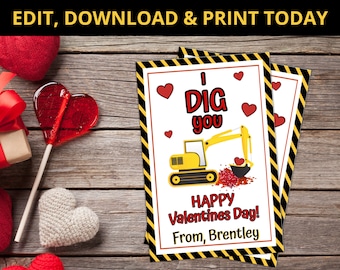 I Dig You Valentines Printable Valentine's Day Label, Kids Valentine Cards, Tag, School Valentines, Valentine...I Dig You, Instant Download