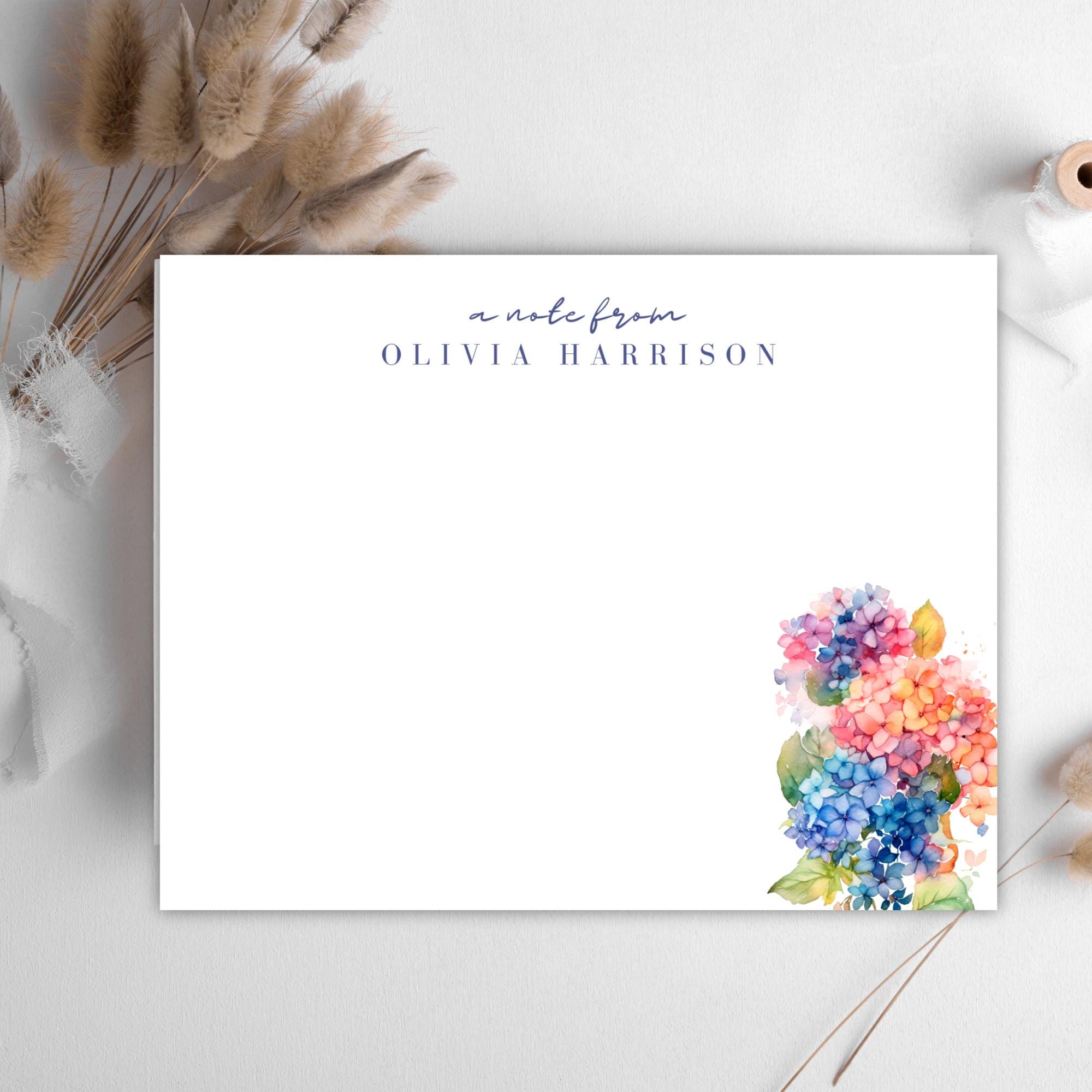 Personalized Stationery Set | Flat Note Card | Hydrangea Stationery ...