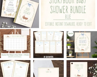 Storybook Baby Shower Invitation Bundle, Vintage Book Themed Baby Shower Invite, Baby Girl Shower, Editable Retro Baby Shower Invite