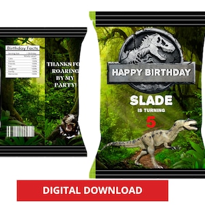 Jurassic Park-Custom Chip Bags-Jurassic Park Party-Printable-Party Bags-Printable Favors-Dinosaurs