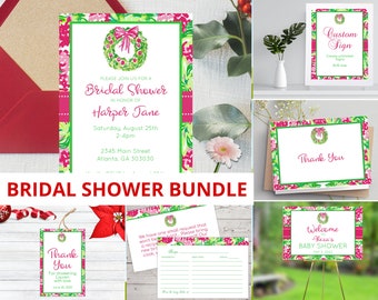 Christmas Bridal Shower Bundle, Holiday Bridal shower, Preppy Bridal shower invitation, Winter Bridal Shower, Watercolor