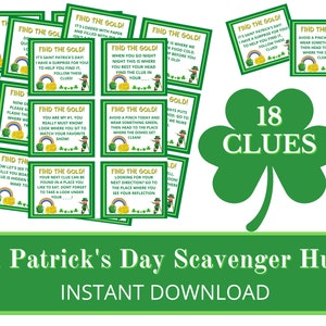 St. Patrick's Day Scavenger Hunt - Scavenger Hunt Party Favor, Instant Download, St. Patrick's Day Tags, St Pat, kids St. Patrick's Day Game