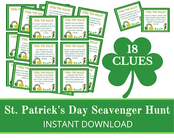 St. Patrick's Day Scavenger Hunt - Scavenger Hunt Party Favor, Instant Download, St. Patrick's Day Tags, St Pat, kids St. Patrick's Day Game