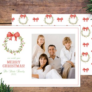 Watercolor Christmas card, watercolor wreath card, Holiday photo card