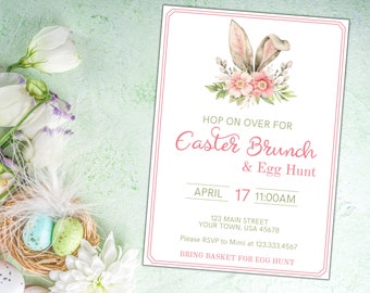 Easter Brunch, Bunny Invitation, Bunny Brunch Invite, egg hunt, Editable Easter Bunny Invite template, Instant Download