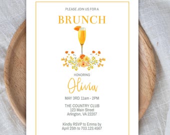 Editable Brunch Birthday Invitation Template, Birthday Brunch Invitation, Brunch and Bubbly, Shower Brunch, Adult Party Invitation