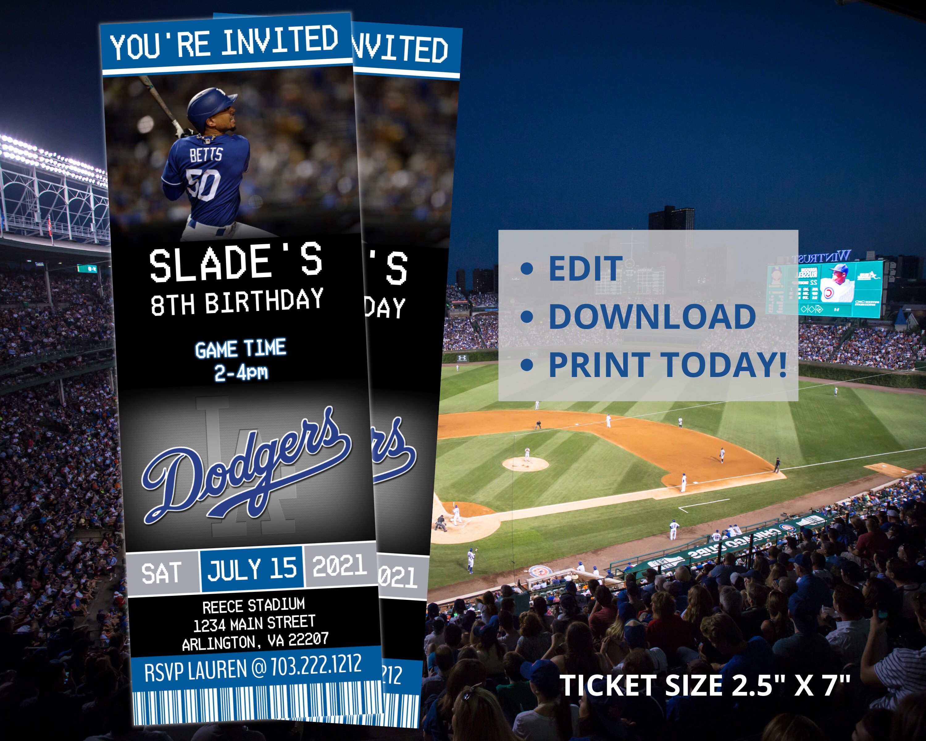 baseball ticket invitation mbl ticket invite la dodgers etsy