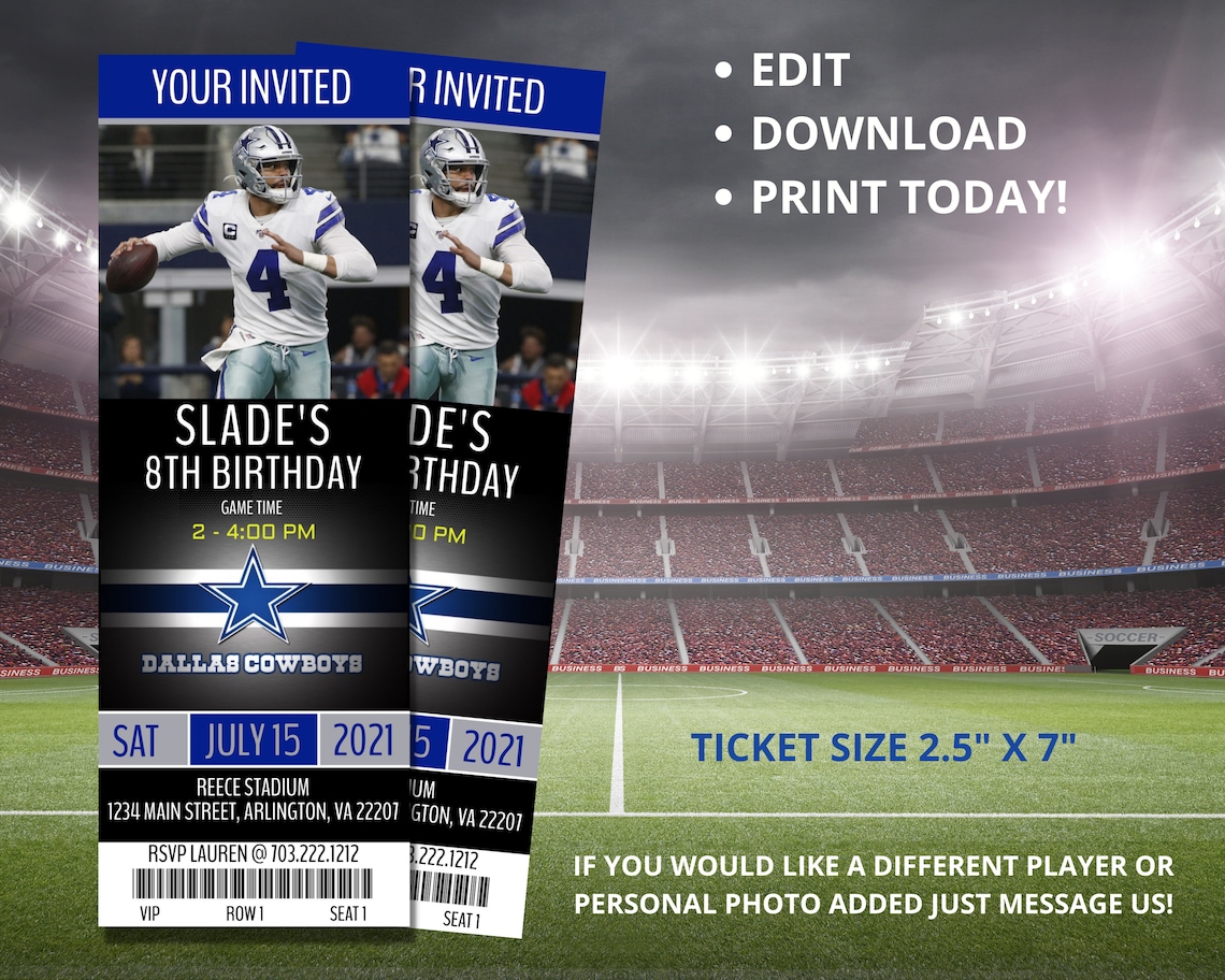 Football Ticket Invitation NFL Ticket Invite Dallas Cowboys Etsy