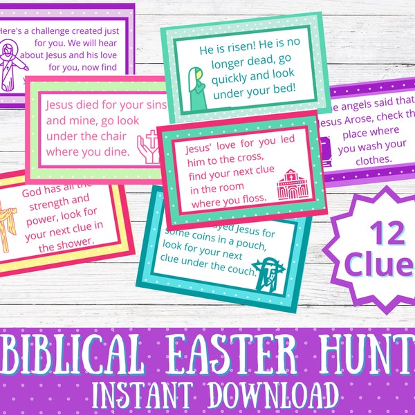 Biblical Easter Scavenger Hunt / Christian / Easter Basket Hunt / Easter Bunny / Clue Cards / Easter Sunday Game