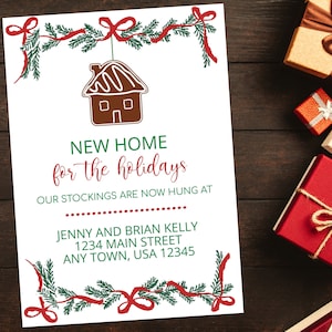 New Home Moving Aankondiging Kerstkaarten - Vakantiekaart Sjabloon - Kerstkaart - Afdrukbaar - Instant Download