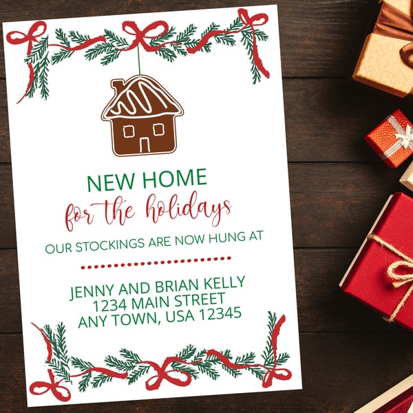 New Home Moving Announcement Christmas Cards - Holiday Card Template - Christmas Card - Printable - Instant Download