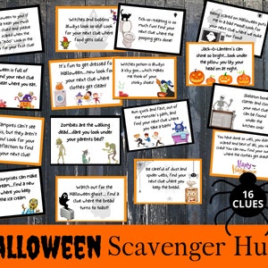 Caça ao tesouro de Halloween, pistas de caça ao tesouro para crianças, jogo de Halloween para crianças para impressão, cartões de dicas de caça ao tesouro, caça ao tesouro de Halloween