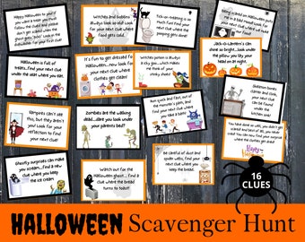 Halloween Scavenger Hunt, Kids Treasure Hunt Clues, Children Halloween Game Printable, Scavenger Hunt Clue Cards, Halloween Treasure Hunt