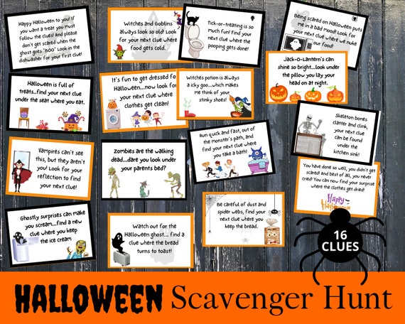 Halloween Scavenger Hunt, Kids Treasure Hunt Clues, Children Halloween Game Printable, Scavenger Hunt Clue Cards, Halloween Treasure Hunt